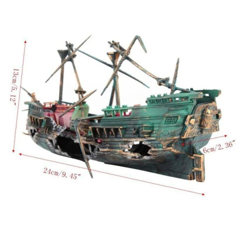 Bubbling Aquarium Decoration Sunken Ship Ornament Decor for Fish Tanks