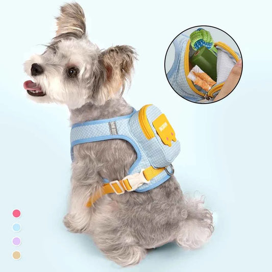 Dog Cat Harness and Leash Set, Reflective Adjustable Pet Vest with Backpack  for Small Medium dogs