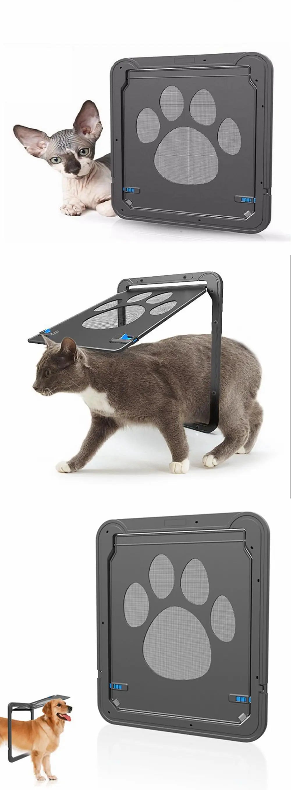 Pet Door New Safe Lockable Magnetic Screen Outdoor Dogs Cats Window Gate House Enter Freely Fashion Pretty Garden Easy Install - Play Paws Toys