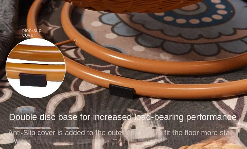 Semi-enclosed Pet Hammock Hanging Cat Nest Round Rattan Cat Cage Cat Bed with Plush Cushion Pet Cradle Bed Cat Accessories - Play Paws Toys