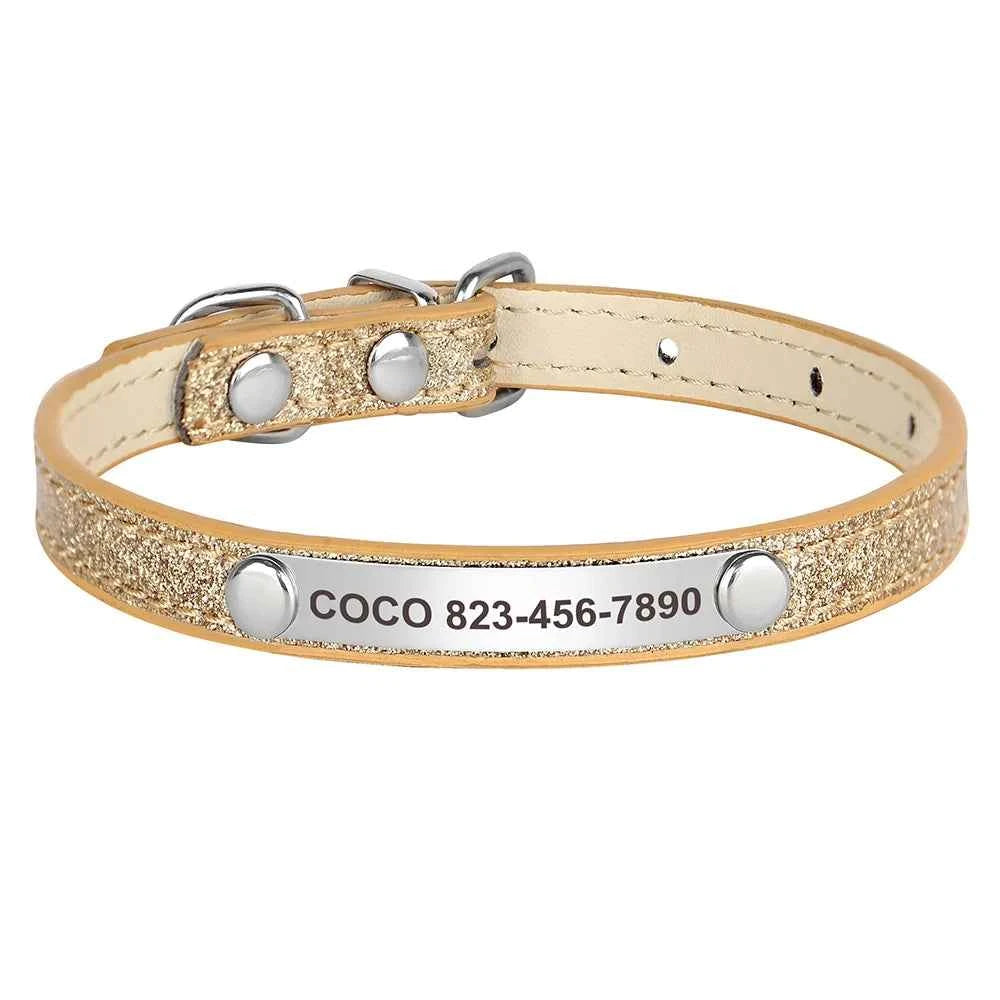 Personalized Cat Collar Bling PU Leather Cat Collars Free Custom Pet Puppy Kitten ID Necklace Adjustable for Cats Small Dogs