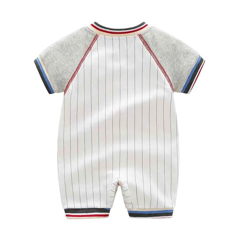 Baby One-Piece Clothing, Pure Cotton, Summer Outfit for 100-Day-Old Babies, Short-Sleeve, Stylish and Trendy Thin Baseball-Style Romper for Boys