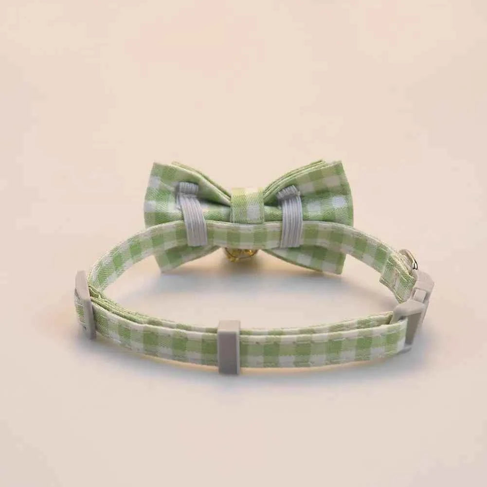 Lattice Bow Pet Cat Collar With Bell Adjustable Pet Collar Bownot Safety Necklace for Puppy Kitten Cat Cute Pattern Pet Supplies