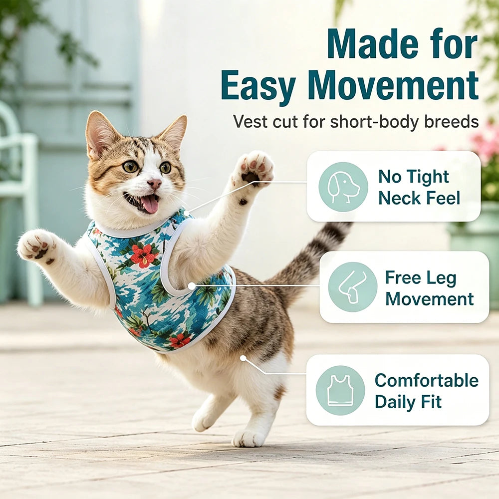 Summer Cat Clothes 3PCS Pet Cooling Vest Set for Puppy Kitten Soft Breathable Lightweight Cats Apparel Hawaiian Style Shirts