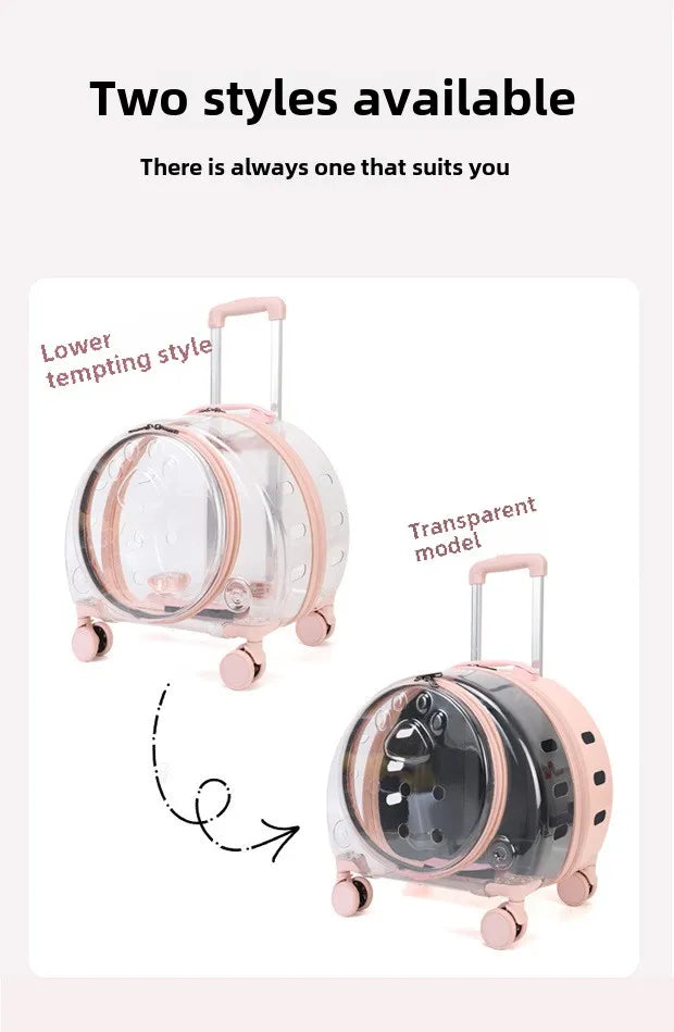 Transparent Pet Travel Carrier Portable Trolley Suitcase for Cats & Small Dogs Durable Pet Transport Case Professional Pet Cart - Play Paws Toys