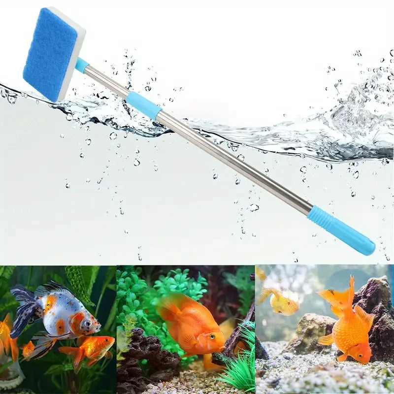 55-95cm Telescopic Handle 180° Adjust Cleaner Scrubber Aquarium Fish Tank Glass Window Algae Double-Sided Sponge Cleaning Brush