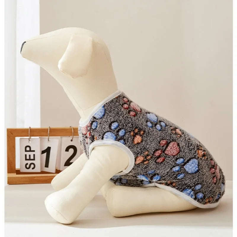 Flannel Dog Clothes Pet Clothes for Small Medium Dogs Soft Puppy Vest Cute Paw Print Chihuahua Coat Yorkshire Vest Pet Costume