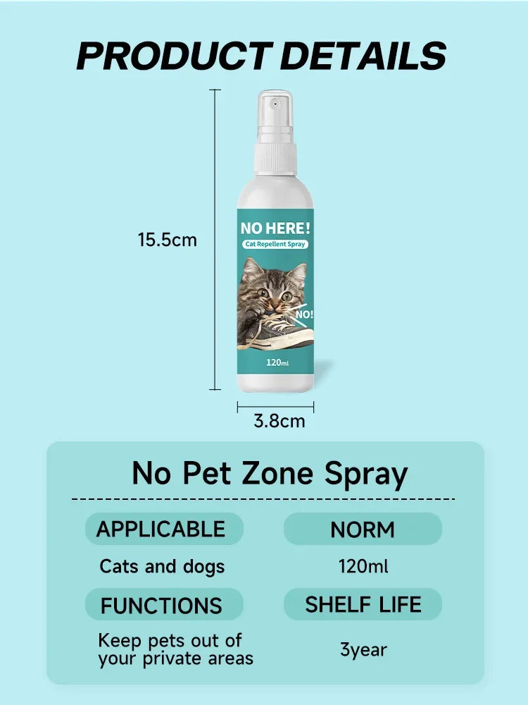 Long Lasting Cat Repellent Spray 120ml Non-Toxic Formula for Furniture Carpets Prevent Urine Marking Indoor Odor Neutralizer
