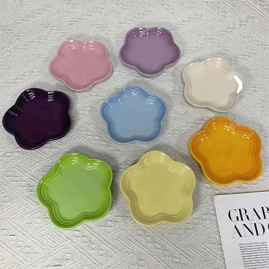 14cm Rainbow Plum Blossom Ceramic Dish Cat Feeding Flower Shaped Bowl Multi-purpose Bone Spitting Tray Dipping Sauce Plate