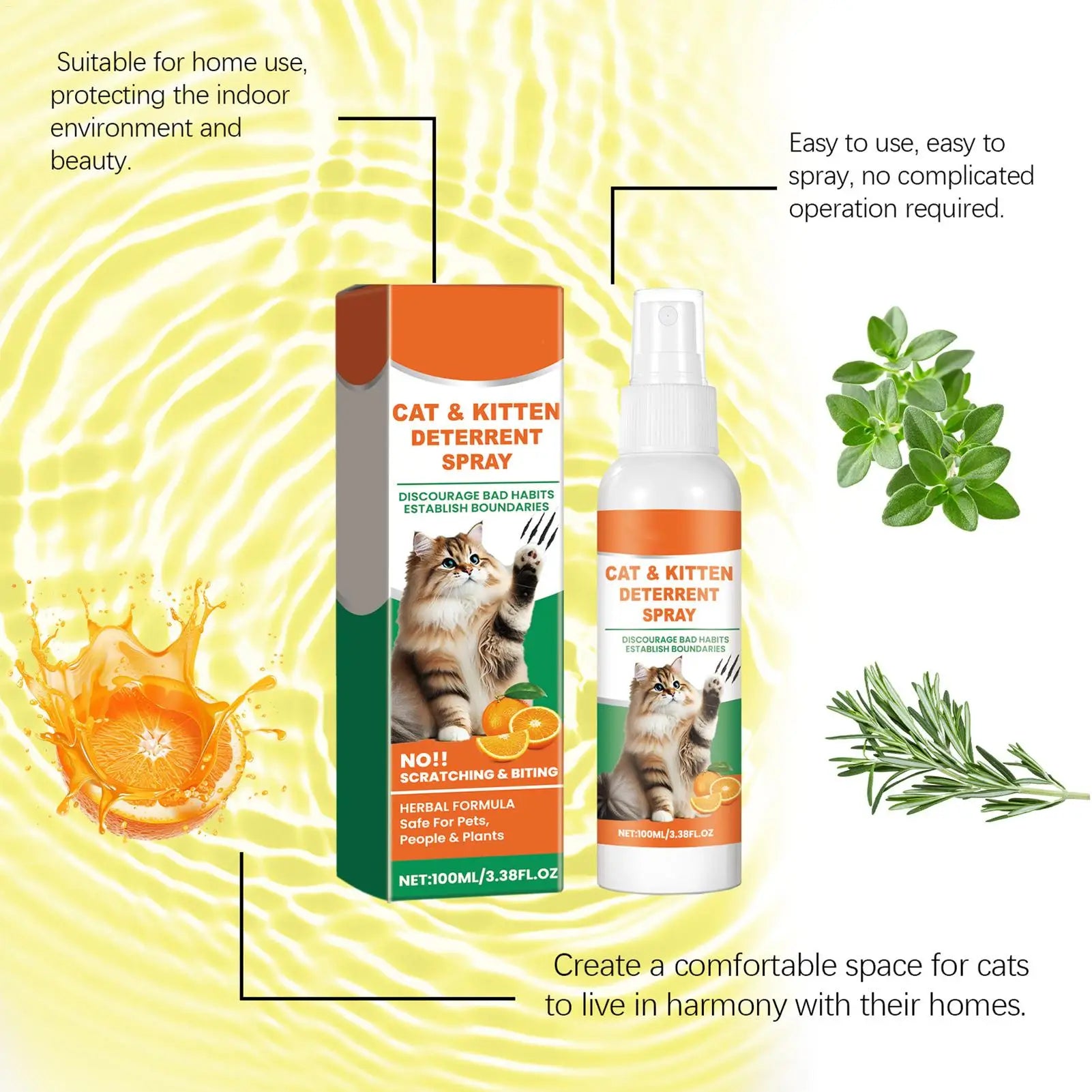 100ml Cat Anti scratch Spray Orange Fragrance Sofa Curtain Protectors Restricted Area Stop Cats Dogs Scratching Pet Training Aid