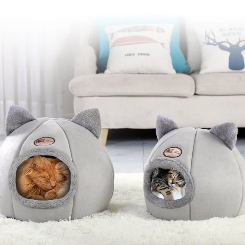 Winter Warm And Cold Proof Cat Bed Cozy Cat Cave Bed Cat Tent With Removable Cushion Pillow Cat Head Shape Cute Pet Supplies - Play Paws Toys