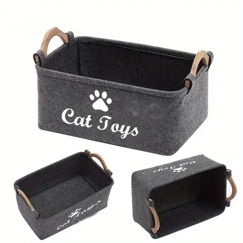 Stylish Felt Pet Toy Storage Basket - Durable Organizer for Cat & Dog Toys, Dirty Clothes, and Cleaning Supplies - Letter Print - Play Paws Toys