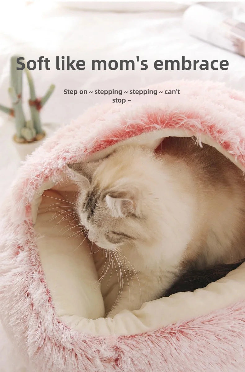 Autumn and Winter soft plush pet bed and pet bed Winter warm and cold plush comforter nest Shell cat nest semi-enclosed cat nest - Play Paws Toys