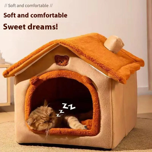 House Style Pet Bed for Small Dogs & Cats - All Season Removable Washable Dog House Winter Warm Teddy Bed Pet Supplies - Play Paws Toys