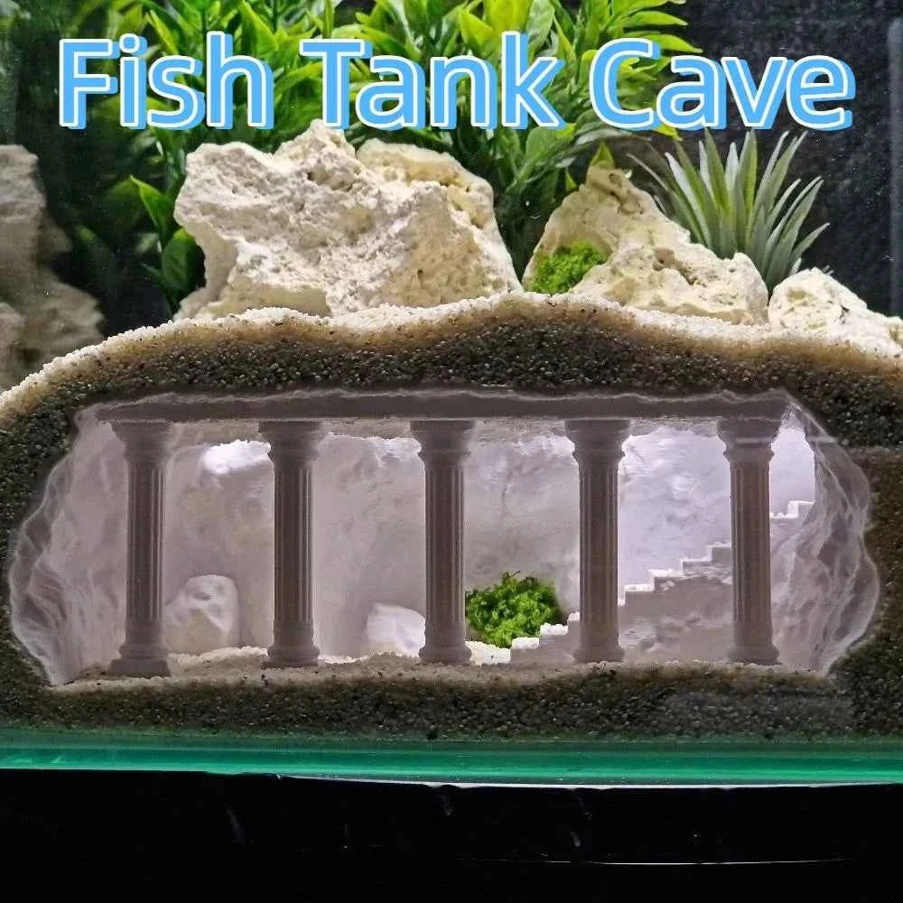 3D Printing Fish Tank Cave Artificial Roman Column Simulated Fish Hiding Shelter Viewing Ports Plastic Aquarium Cave Tunnel