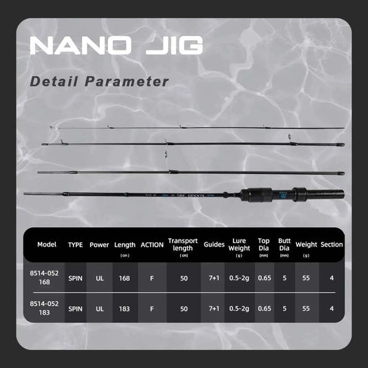 MIFINE NANO JIG Travel Spinning Rod 4 Sections 30T Carbon Fiber Power UL Lure 0.5-2g Ultralight Trout Fishing Poles Solid Tips