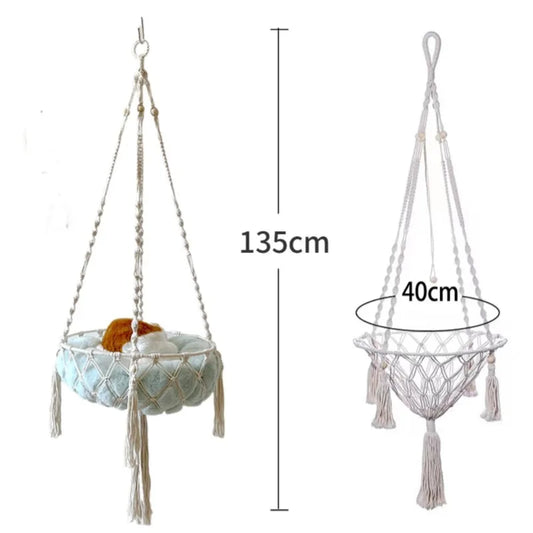 Winter Pet Hammock Cat Swing Hand Woven Cotton Rope Cats Hanging Basket  Kitten Hanging String Den Indoor Pend Nest Pet Supplies - Play Paws Toys
