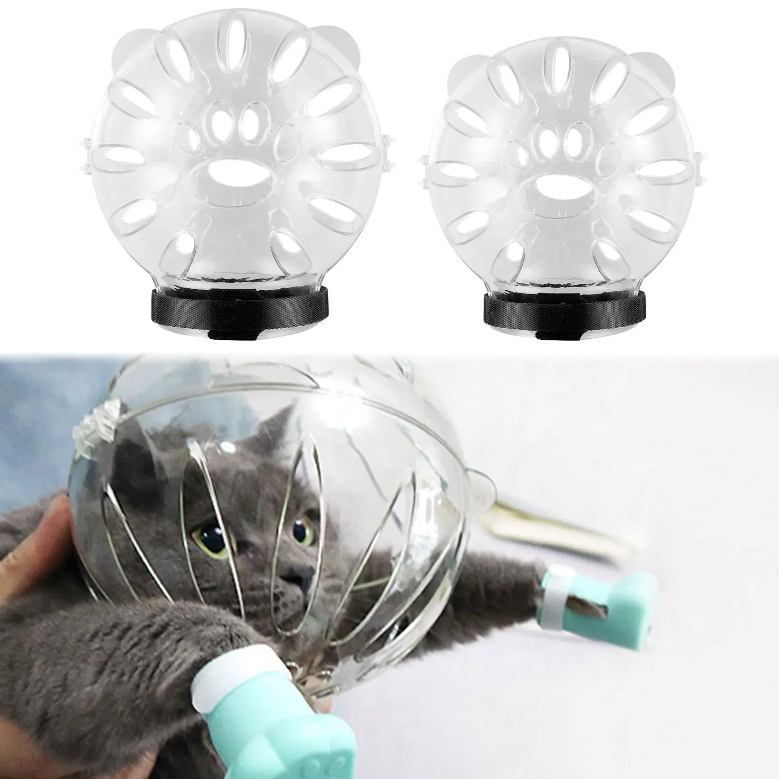 Cat Muzzle with 4Pcs Paw Cover Anti Bite Breathable Space Hood Cats Helmet Prevent Cats Small Dogs From Biting for Grooming