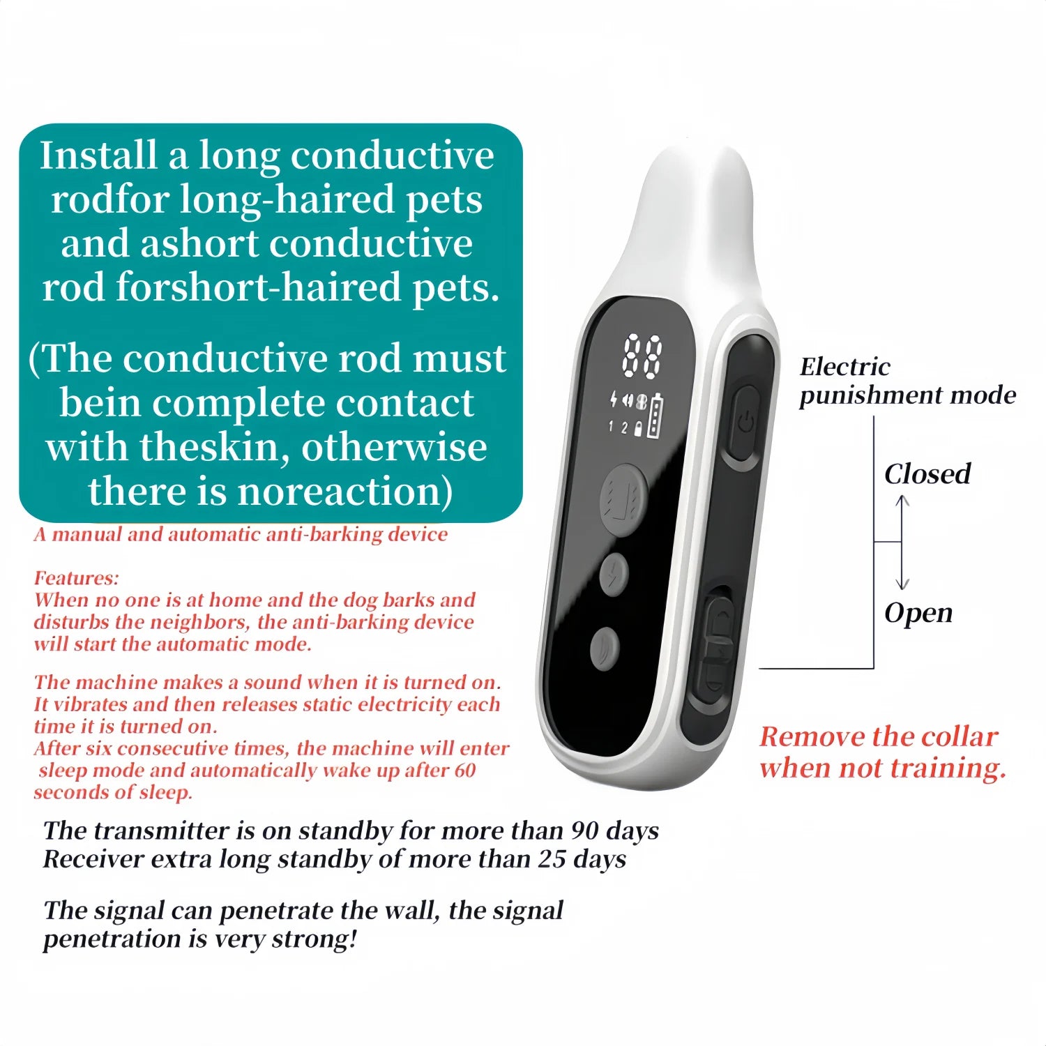 3300Ft Electric Dog Training Collar Detachable Bark Rechargeable Anti Barking Shock Vibration Collar Remote control + automatic