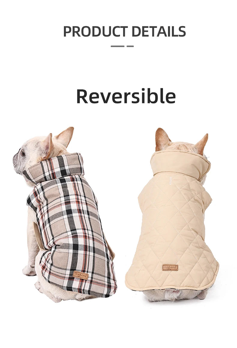 Reversible Dog Jacket Winter Dog Clothes Waterproof Checked Soft Quilted Coat for Small Large Dogs Warm Pet Vest French Bulldog