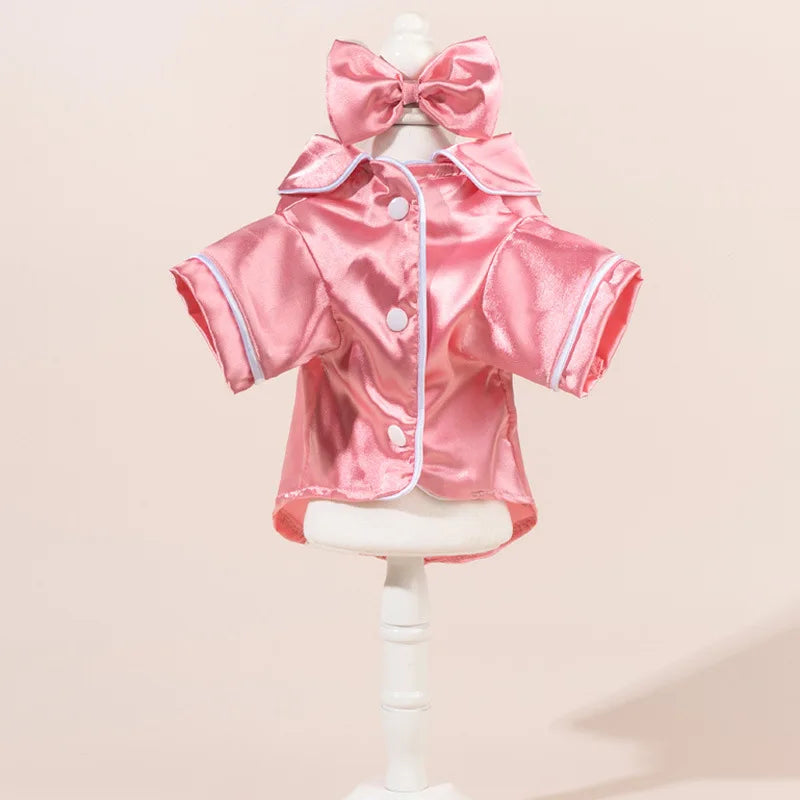 Pet  Pajama Set - Cute Solid Color Cat Dog Pajamas with Flower Headband Accessories, Soft Harness-Free Home Outfit