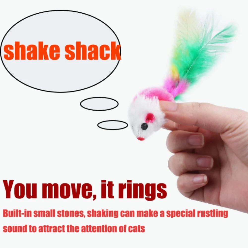 1PC Cat Interactive Cute Soft Wool Fake Mouse Colorful Feathers Fun Play Training Cat Kitten Pet Supplies