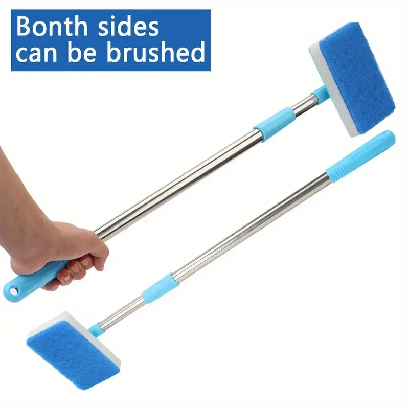 55-95cm Telescopic Handle 180° Adjust Cleaner Scrubber Aquarium Fish Tank Glass Window Algae Double-Sided Sponge Cleaning Brush