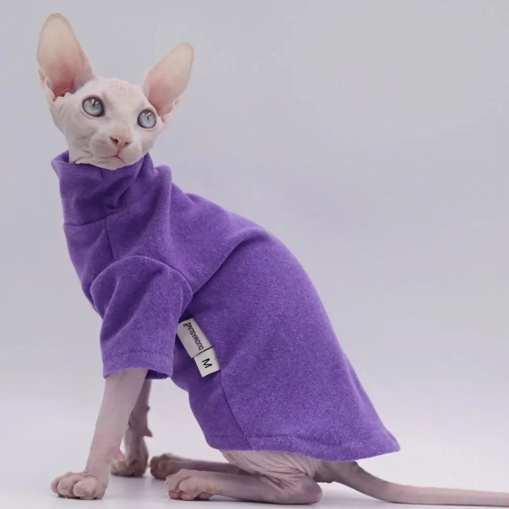 Sphynx Cat Clothes Pet Baby Soft Cotton Winter Cat Outfit for Cornish Solid Color Devon Hairless Cat Sweater Costume Pet Clothes - Play Paws Toys