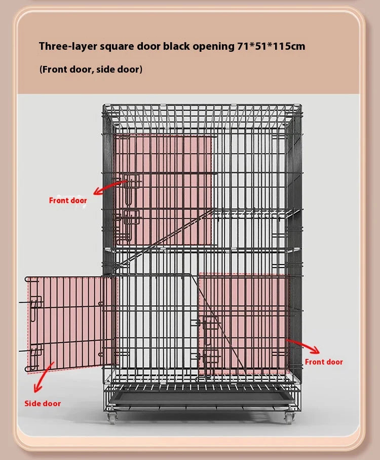 Indoor Cat Villa Cage with Foldable Design Large Multi-Story Cat House Encrypted Pet Cage Furniture for Home - Play Paws Toys