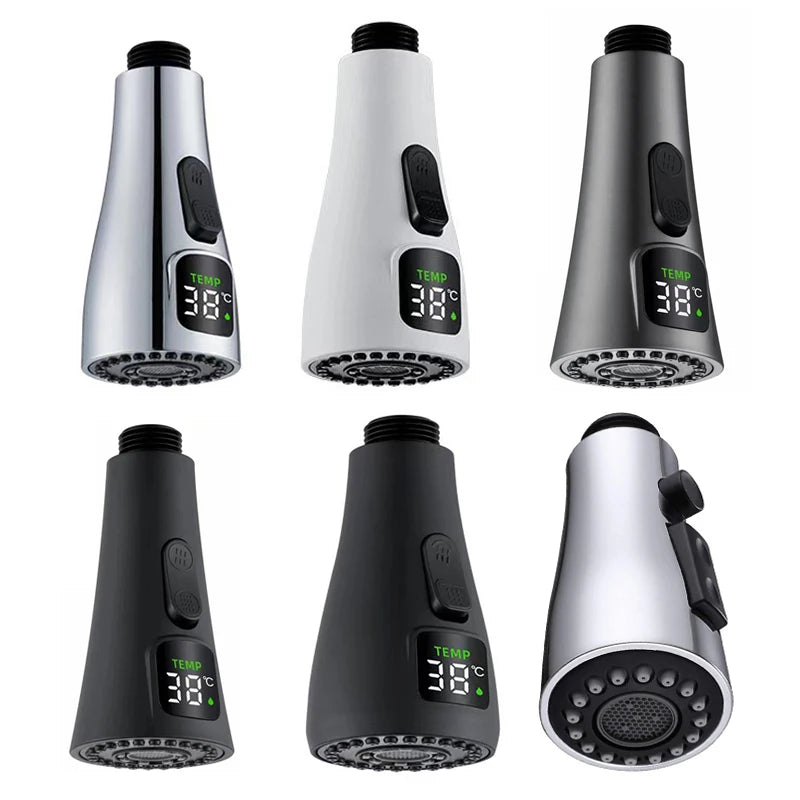 Kitchen Faucet Nozzle Pull Out Sink Water Tap Nozzle 2 Modes Universal LED Digital Display Faucet Adapter Taps Bubbler Connector