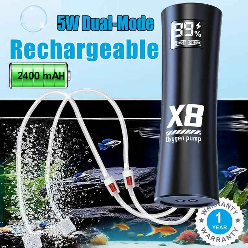 5W USB Rechargeable Oxygen Pump for Outdoor Fishing/Aquarium, Portable Aerator with 48H Runtime for Night Fishing