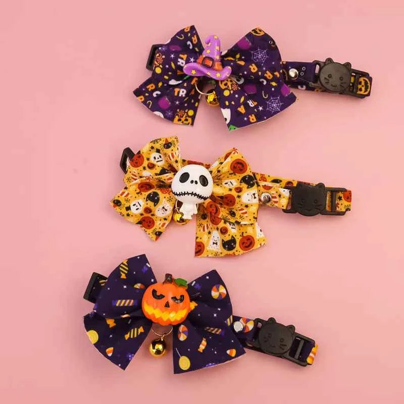 Cat Collar Halloween Bowtie Collar Small Cat Dog Safety Buckle Adjustable Necklace Decoration Style Pumpkin Cartoon Pet Collar