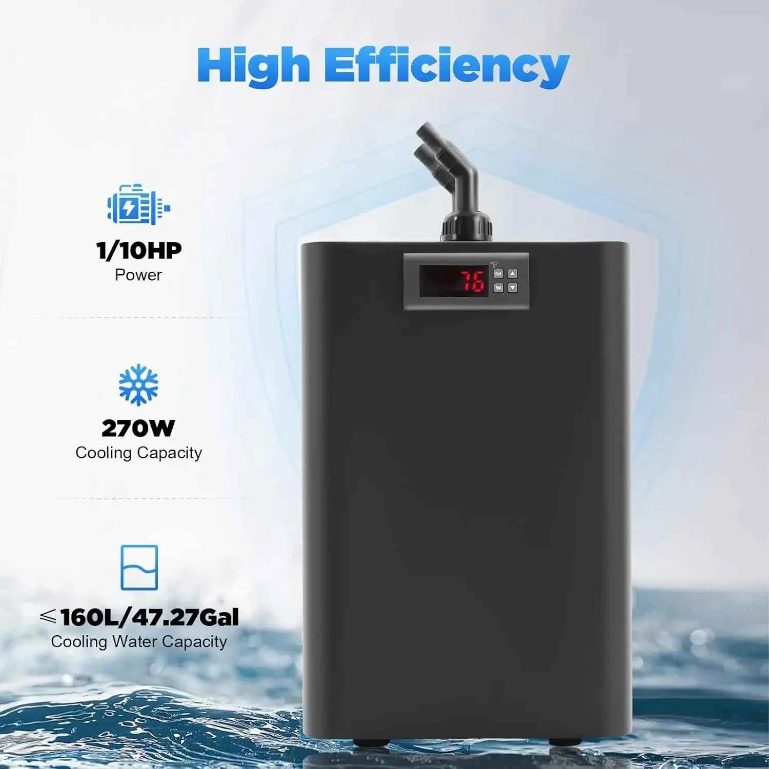 Aquarium Chiller 42 Gal, 1/10HP Water Chiller Machine, Fish Tank Cooler with Temperature Control 32-122℉, for Axolotl Seawater F