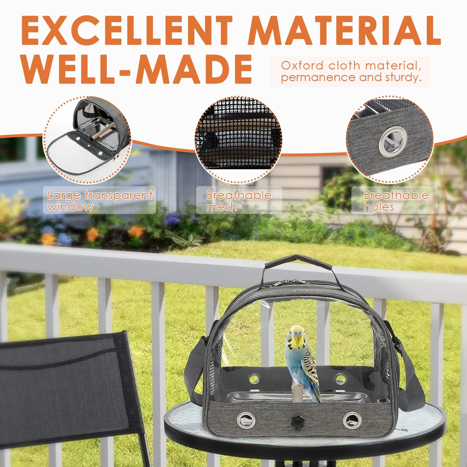 Portable Bird Travel Bag Oxford Cloth Bird Carrier Parrot Travel Cage with Tray and Clear Window Travel Bird Raising Supplies