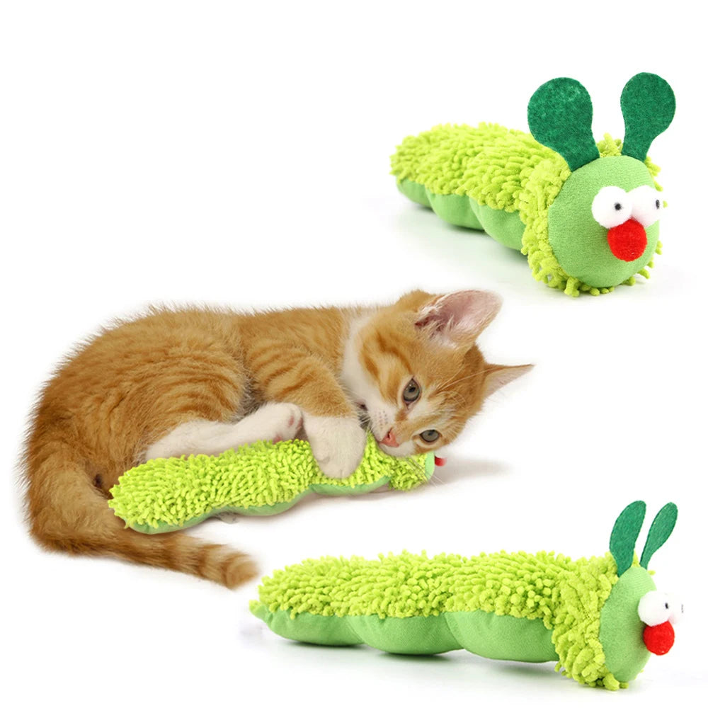 Caterpillar Cat Chew Toy, Plush Interactive Kitten Teething Toy with Catnip, Silvervine Dental Teeth Cleaning for Indoor Cats