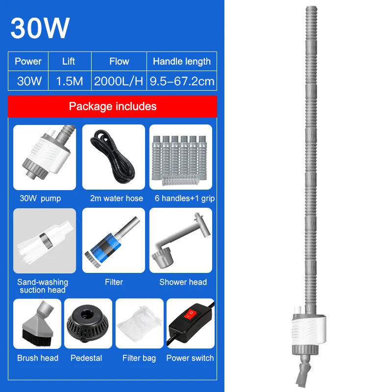 Aquarium Water Change Pump Electric Fish Tank Cleaning Tool Vacuum Water Changer Gravel Cleaner Siphon Filter Pump  30W 220v