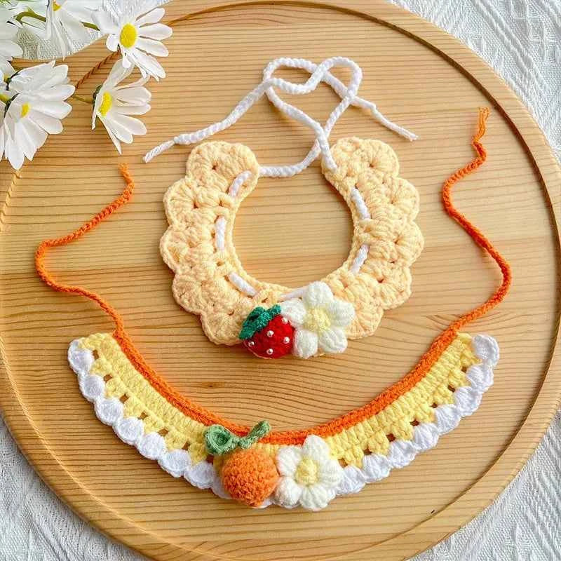 Hand-crocheted Adjustable Elastic Pet Scarf, Cute and Sweet Style Pet Collar,small Dog Scarf, Party Decoration Pet Dress-up Set