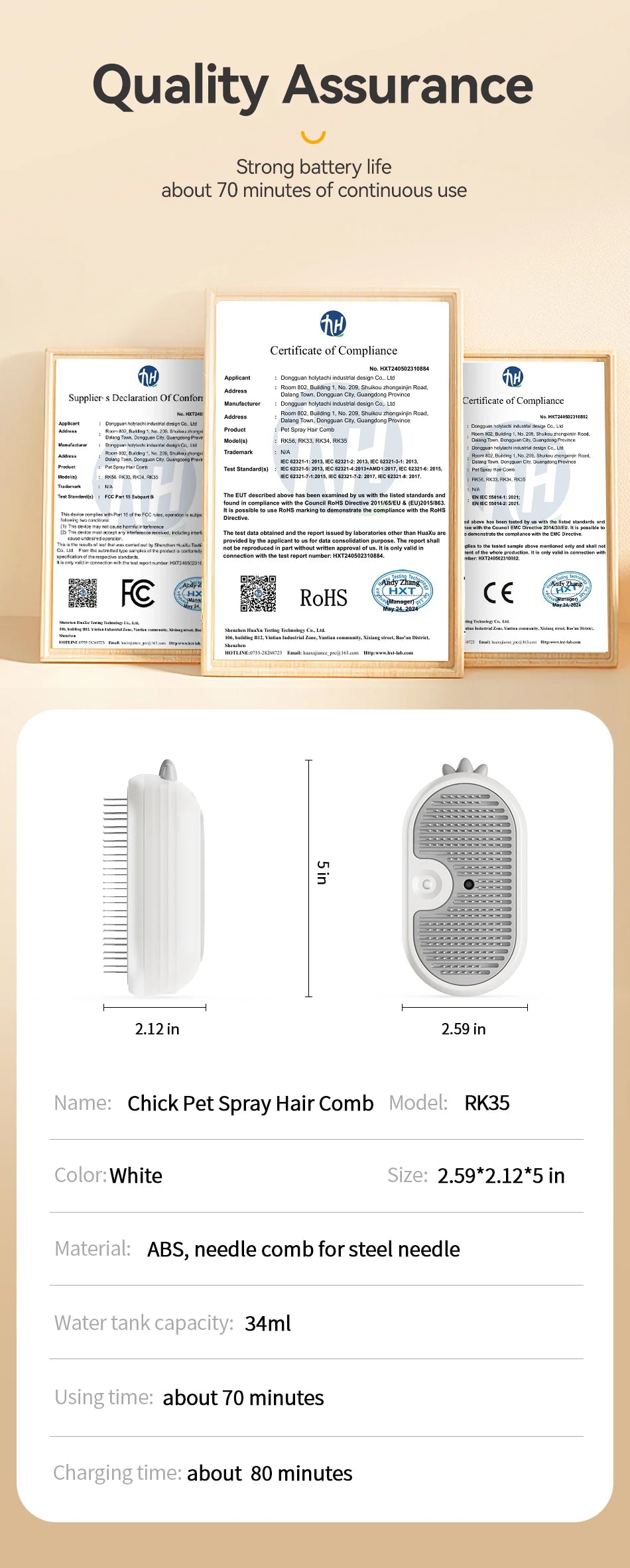 ROJECO Pet Steam Comb Cat Electric Spray Brushes for Dog Hair Removal Combs Pet Hair Grooming Tools Kitten Hair Removal Brushes