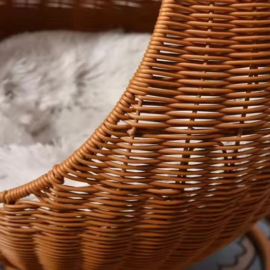 Semi-enclosed Pet Hammock Hanging Cat Nest Round Rattan Cat Cage Cat Bed with Plush Cushion Pet Cradle Bed Cat Accessories - Play Paws Toys