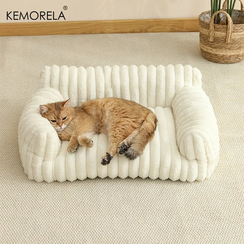 KEMORELA 1PC Striped Cat Sofa Bed Soft Polyester Pet Bed Breathable for All Seasons Suitable for Small to Medium Catsor Sleeping - Play Paws Toys