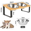 Elevated Cat Bowls 15° Tilted Raised Cat Food Bowls with Wooden Stand Anti Vomiting 2 Stainless Steel Bowls for Cats and Pupp