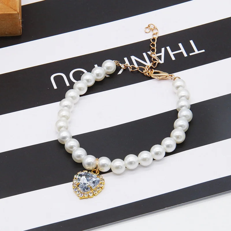 Adjustable Bling Neck Ornament Pearl Necklace Fashion Princess Accessory For Cat Kitten Small Dog Chihuahua Pet Supplies