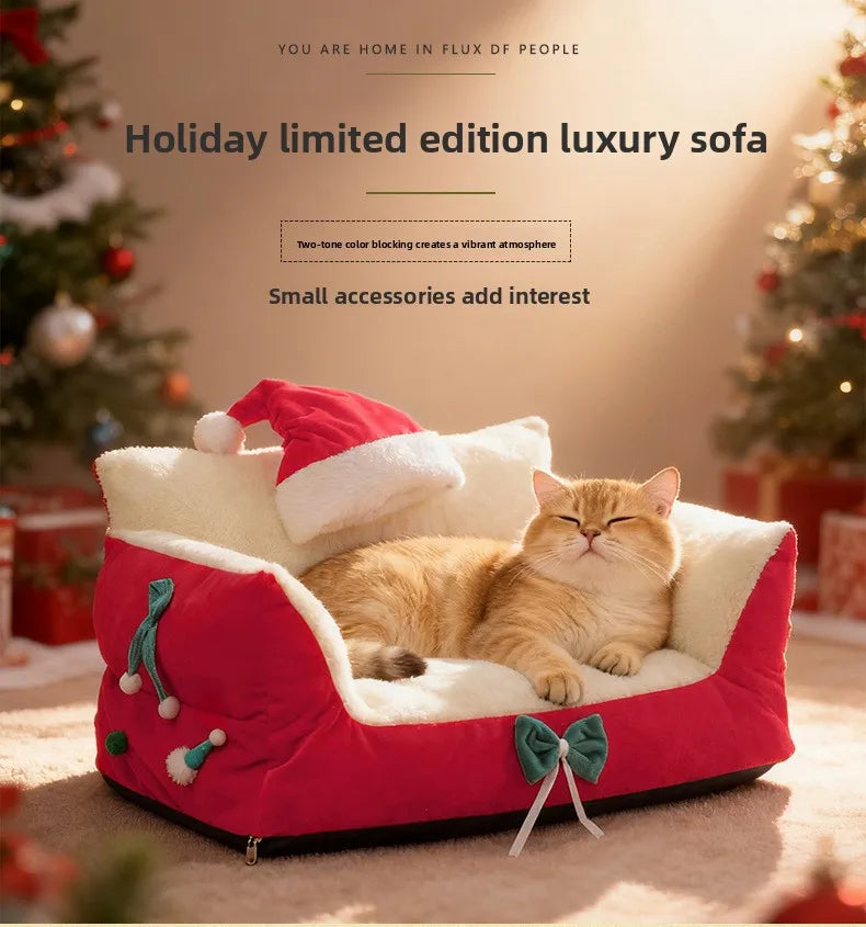 Winter Warm Cat Bed Large Size Removable Washable All Season Pet Sofa Christmas Cat House for Pets - Play Paws Toys