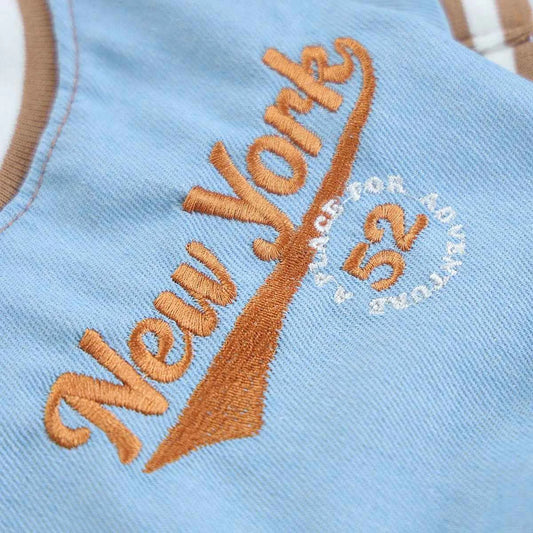 Pet Dog Dog Cat Clothes New York Denim Baseball Shirt Handsome Spring Blue Sports Style Pullover Suitable for Small