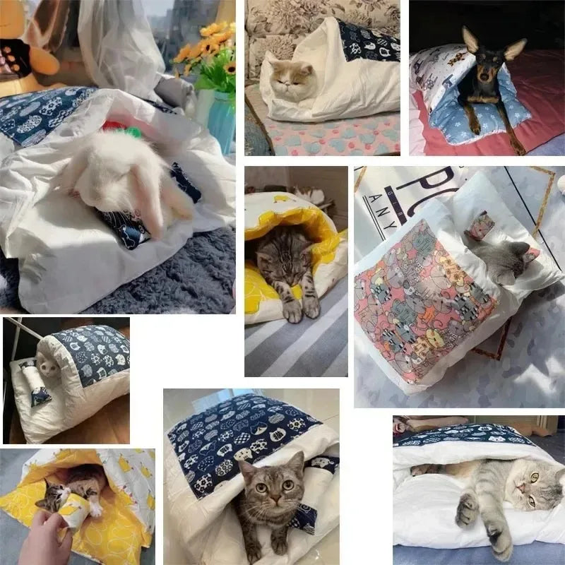 Kawaii Removable Cats Bed House Home Supplies Products for Adult Cats Large Pet Dog Bed Cat's House Cave Comfortable  Food Cute - Play Paws Toys