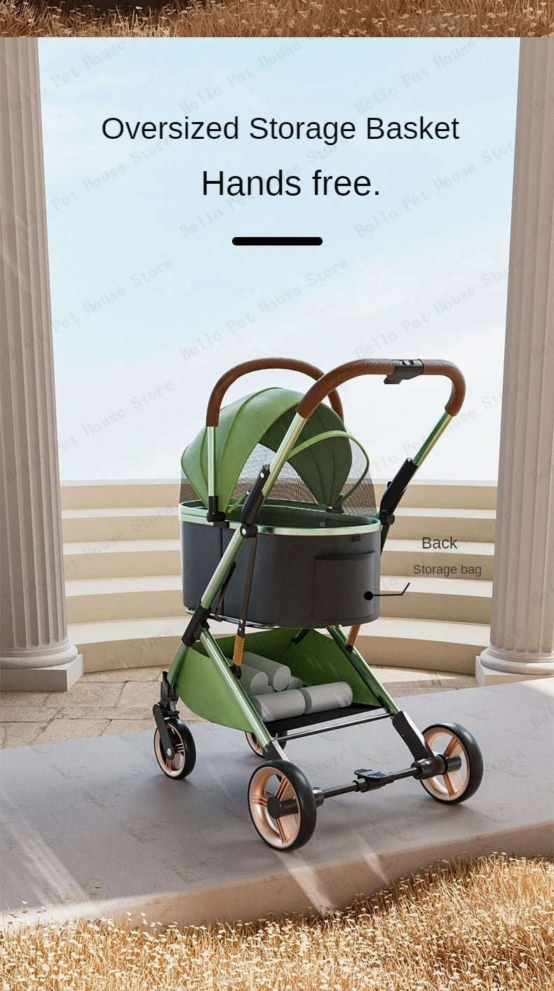 Detachable Pet Stroller Ultra-light Portable Outdoor Cat and Dog Stroller Aluminum Alloy Frame Four-wheel Shock Absorber - Play Paws Toys