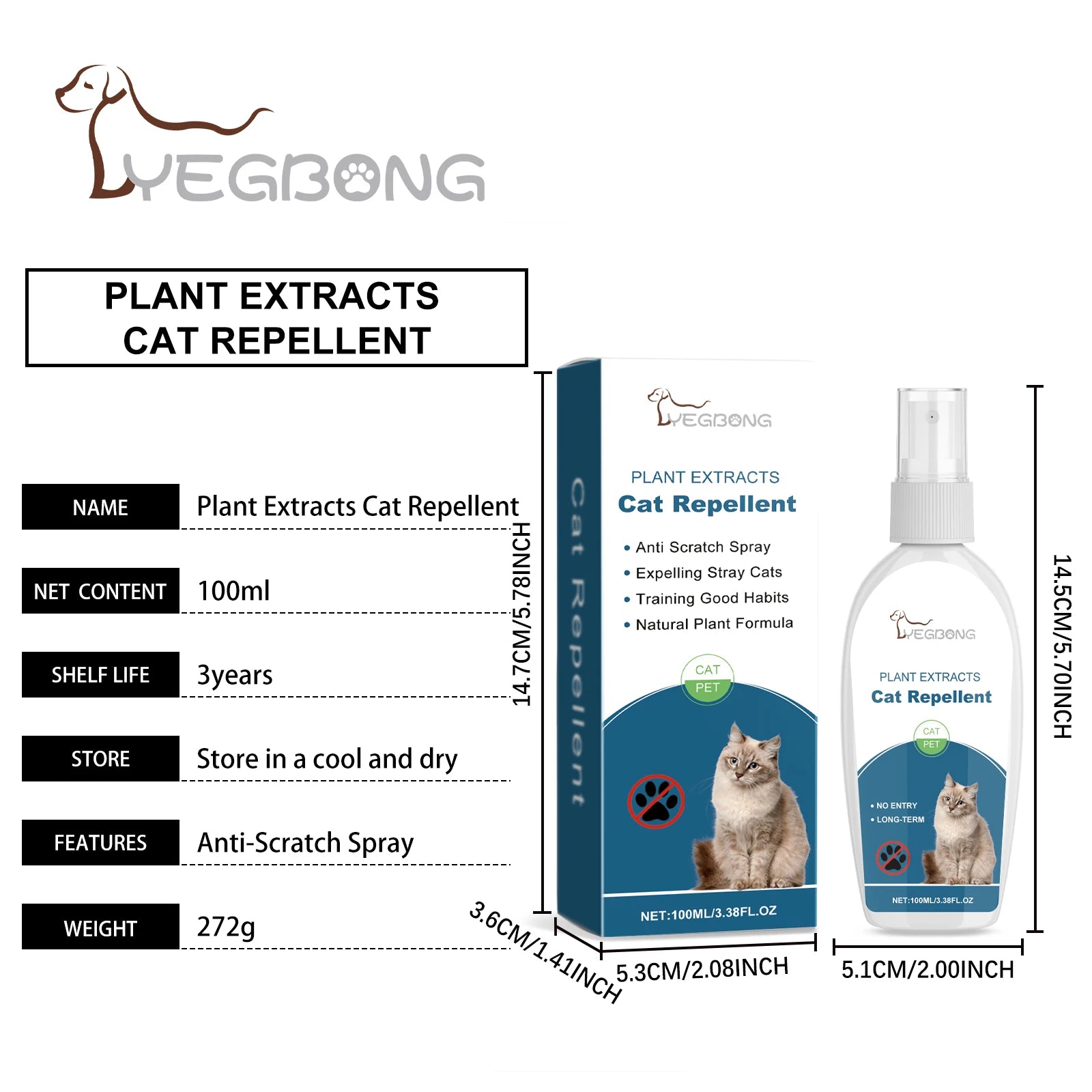 Indoor Cat Repellent Spray Anti-Scratching Anti-Chewing Behavior Corrector Pet Repelling Cats Deterrents Spray Pet Product 100ml