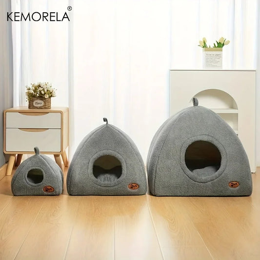 2025 Winter Thickened Indoor Cat Bed 2-in-1 Cat House Tent Bed with Detachable and Washable Soft Cushion Pillow, Unassembled - Play Paws Toys