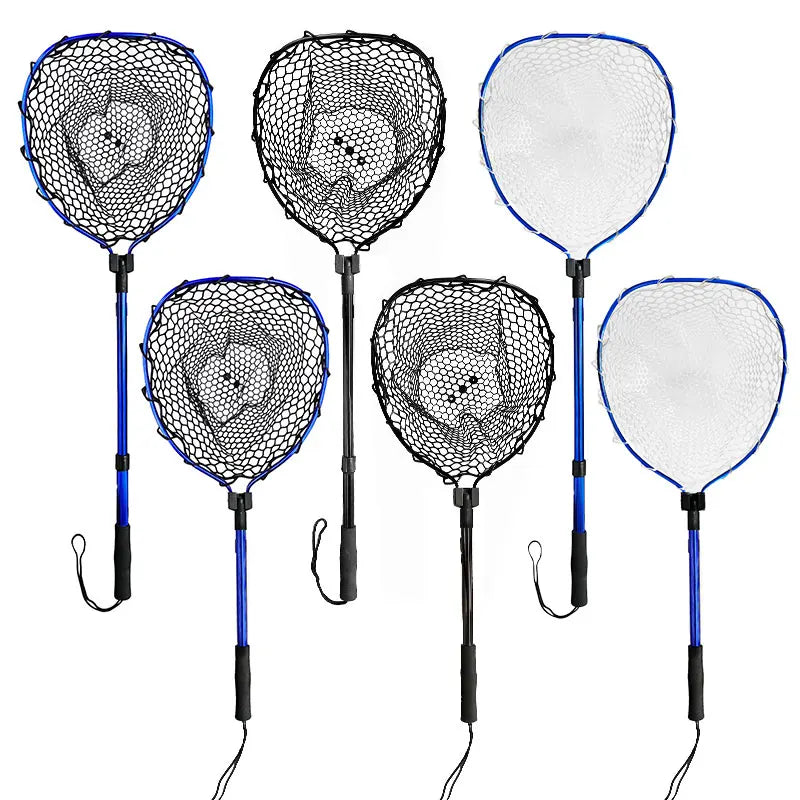 ShareShark Ultra-light portable soft rubber net with aluminum alloy handle, foldable fly fishing landing net fishing tool access