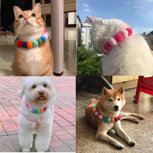 50pcs Elastic Plush Pom Ball Pet Collar Rainbow Flower Hair Decoration Dog Bowtie Necklace Pet Cat Bow Dog Grooming Accessories